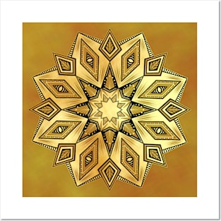 Star mandala gold and black Posters and Art